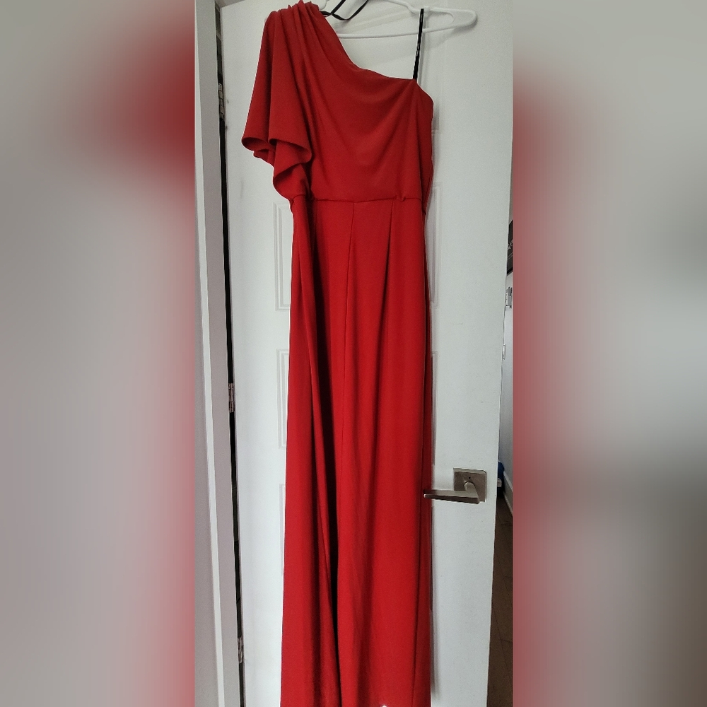 One Shoulder High And Low Frank Lyman Design Deep Red Dress